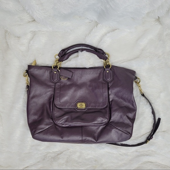 Coach Campbell Turnlock Leather Large Satchel Bag in Pearlized Plum - Picture 6 of 12